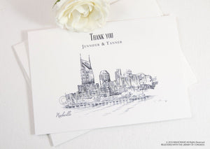 Nashville Skyline Wedding Thank You Cards, Personal Note Cards, Bridal Shower Thank you Cards (set of 25 cards)