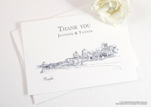 Memphis Skyline Wedding Thank You Cards, Personal Note Cards, Bridal Shower Thank you Cards (set of 25 cards)