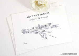 Austin Skyline Wedding Thank You Cards, Personal Note Cards, Bridal Shower Thank you Cards (set of 25 cards)