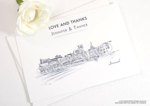 Savannah Skyline Wedding Thank You Cards, Personal Note Cards, Bridal Shower Thank you Cards (set of 25 cards)