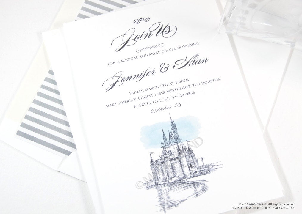 Disney World Castle Rehearsal Dinner Invitations, Fairytale Weddings (set of 25 cards)