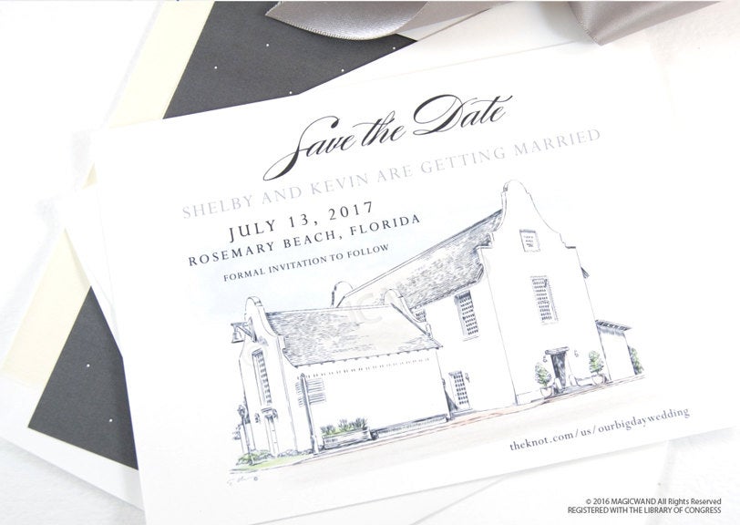 Rosemary Beach, Florida Wedding Save the Date Cards, Save the Dates, Wedding, Hand Drawn (set of 25 cards)