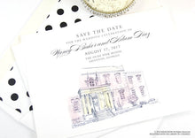 Load image into Gallery viewer, The Olde Pink House Wedding Save the Date Cards, Venue Save the Dates,  Savannah Wedding, Hand Drawn (set of 25 cards)
