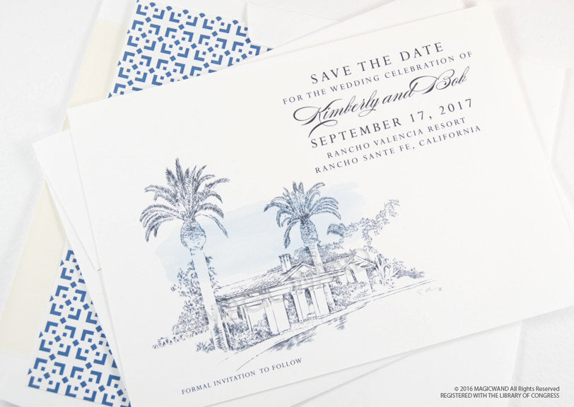 Rancho Valencia Resort, San Diego Wedding Save the Date Cards, Save the Dates, Wedding, Hand Drawn (set of 25 cards)