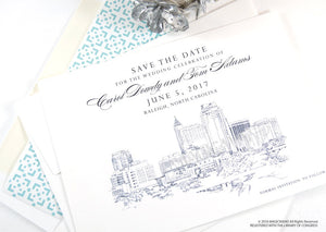 Raleigh Wedding Save the Date Cards, Save the Dates, North Carolina Wedding, Hand Drawn (set of 25 cards)