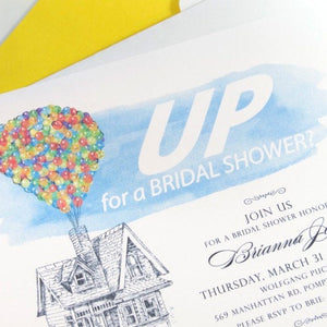 UP Bridal Shower Invitations, UP house, Balloons, Fairytale Wedding, Disney bridal shower, Hand Drawn (set of 25 cards & envelopes)