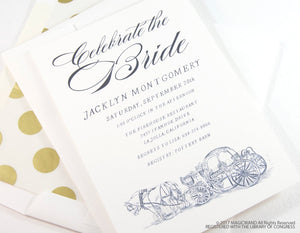 Cinderella's Carriage Bridal Shower Invitations, Fairytale Wedding, Disney, Hand Drawn (set of 25 cards & envelopes)