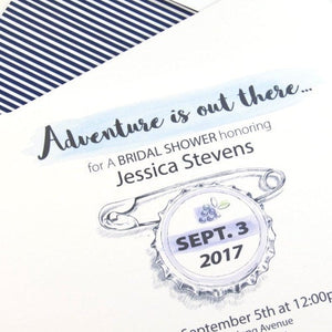 UP Bottle Cap Pin Bridal Shower Invitations, Fairytale Wedding, Disney bridal shower, Hand Drawn (set of 25 cards & envelopes)