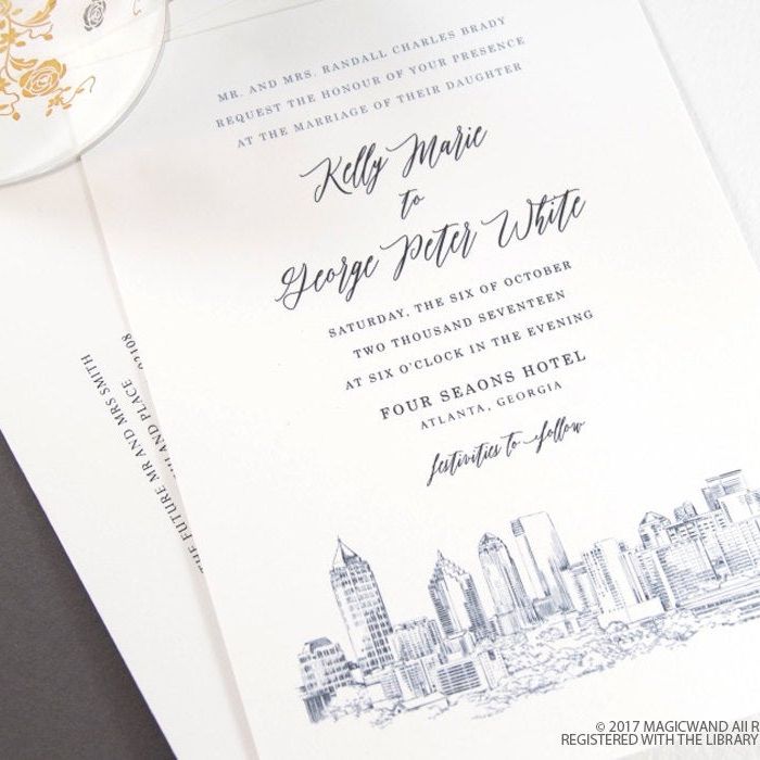 Atlanta Skyline Wedding Invitation, Atlanta Wedding, Atlanta Invite,Georgia (Sold in Sets of 10 Invitations, RSVP Cards + Envelopes)