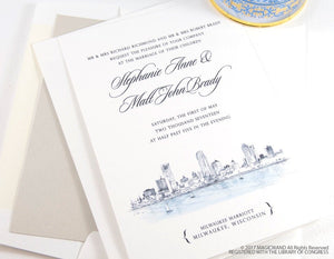 Milwaukee Skyline New Northwestern Building Wedding Invitation Package (Sold in Sets of 10 Invitations, RSVP Cards + Envelopes)