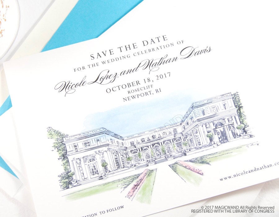 Rosecliff Manor Save the Dates, Rhode Island Wedding Save the Date, Newport Rhode Island Wedding, Venue STD (set of 25 cards and envelopes)