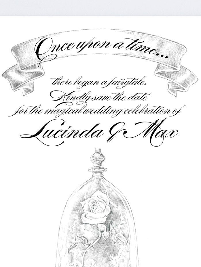 Disney Cinderella Inspired Save the Date, Unique Save buying the Date Card, Illustrated Couple Invite, Save the Date, Wedding Invitation