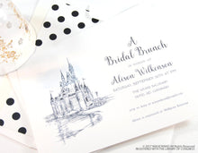 Load image into Gallery viewer, Disney World Castle Bridal Shower Invitations, Fairytale Wedding, Disney, Hand Drawn (set of 25 cards &amp; envelopes)
