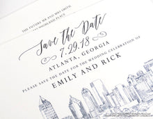 Load image into Gallery viewer, Atlanta Wedding Save the Date Cards, Save the Dates, Atlanta Skyline, Georgia Wedding, Hand Drawn (set of 25 cards and envelopes)
