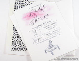Cinderella's Glass Slipper Bridal Shower Invitations, Fairytale Wedding, Disney, Hand Drawn (set of 25 cards & envelopes)