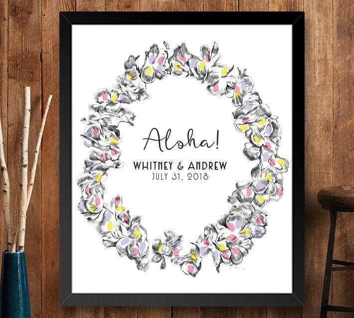 Hawaiian Lei Thumbprint Guestbook Print, Guest Book, Wedding, Bridal Shower, Beach Themed, Alternative Sign-in (8 x 10- 24 x 36)