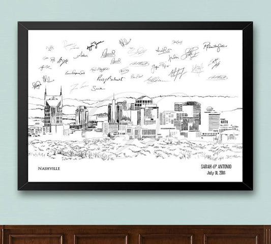 Nashville Skyline Guestbook Print, Guest Book, Bridal Shower, Wedding, Custom, Alternative Guest Book, Wedding Sign-in (8 x 10 - 24 x 36)