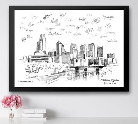 Philadelphia Skyline Guestbook Print, Guest Book, Bridal Shower, Wedding, Custom, Alternative Guest Book, Wedding Sign-in (8 x 10 - 24 x 36)