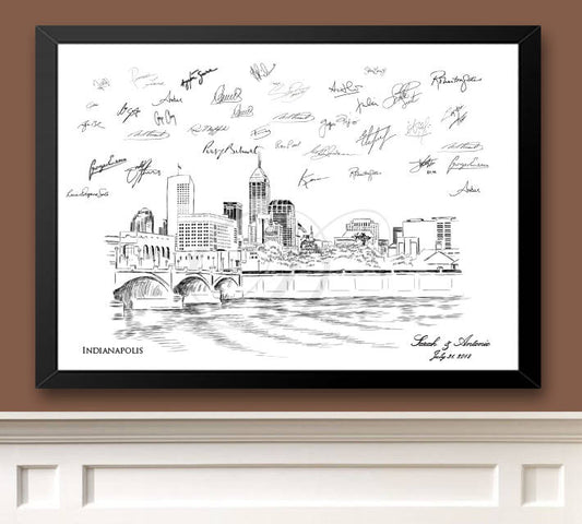 Indianapolis Skyline Guestbook Print, Guest Book, Bridal Shower, Wedding, Custom, Alternative Guest Book, Wedding Sign-in (8 x 10 - 24 x 36)