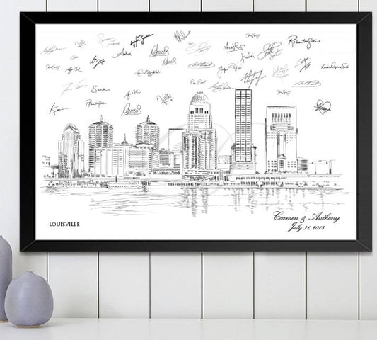 Louisville Skyline Guestbook Print, Guest Book, Kentucky, Bridal Shower, Wedding, Custom, Alternative, Wedding Sign-in (8 x 10 - 24 x 36)