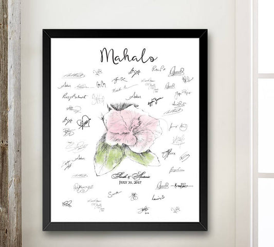 Hibiscus Guestbook Print, Hawaiian Theme, Beach, Fingerprint Guest Book, Wedding, Bridal Shower, Family Reunion (8 x 10- 24 x 36)