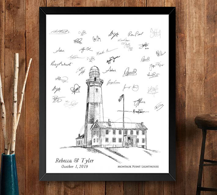 Montauk Point Lighthouse Guestbook Print, Guest Book, Bridal Shower, New York Wedding, Alternative Sign-in (8 x 10 - 24 x 36)