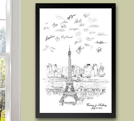 Paris Skyline Guestbook Print, Guest Book, French Themed, Bridal Shower, Wedding, Custom, Alternative, Wedding Sign-in (8 x 10 - 24 x 36)