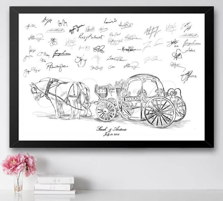 Cinderella's Carriage Guestbook Print, Wedding Guest Book, Fairytale, Bridal Shower, Wedding, Disney themed (8 x 10 - 24 x 36)