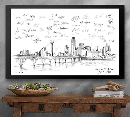 Dallas River View Skyline Guestbook Print, Guest Book, Bridal Shower, Texas,  Wedding, Custom, Alternative Guest Book  (8 x 10 - 24 x 36)