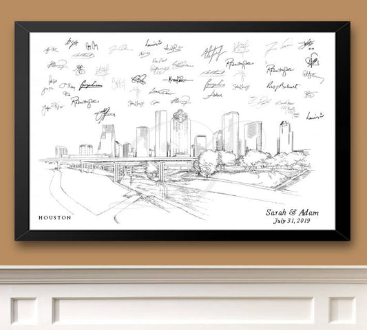 Houston Skyline Guestbook Print, Guest Book, Bridal Shower, Texas, Wedding, Custom, Alternative Guest Book, Sign-In Book  (8 x 10 - 24 x 36)