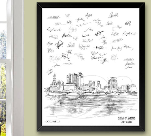 Columbus Ohio Skyline Guestbook Print, Guest Book, Bridal Shower, Wedding, Custom, Alternative Guest Book, Sign In (8 x 10 - 24 x 36)