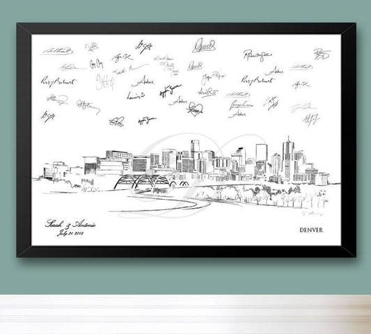 Denver Skyline Guestbook Print, Guest Book, Bridal Shower, Colorado, Wedding, Custom, Alternative Guest Book, Sign In (8 x 10 - 24 x 36)