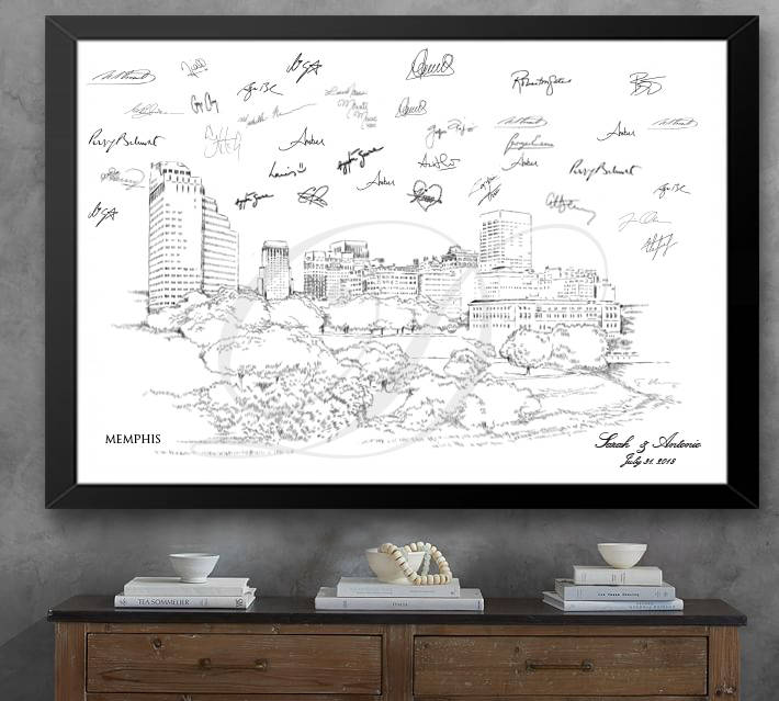 Memphis Skyline Guestbook Print, Guest Book, Bridal Shower, Tennessee Wedding, Custom, Alternative Guest Book, Sign In (8 x 10 - 24 x 36)