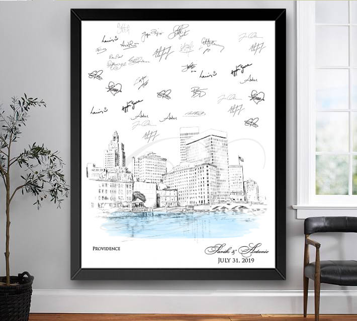 Providence, Rhode Island Skyline Guestbook Print, Guest Book, Bridal Shower, Wedding, Custom, Alternative Guest Book  (8 x 10 - 24 x 36)