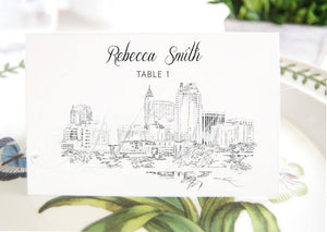 Raleigh Skyline Place Cards, Fairytale Wedding, Placecards, Escort Cards, North Carolina Wedding, Custom with Guests Names (Set of 25 Cards)