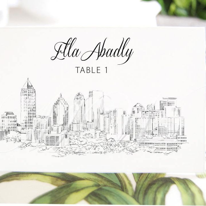 Atlanta Skyline Place Cards, Placecards, Escort Cards, Georgia Wedding, Southern Weddings, Custom with Guests Names (Set of 25 Cards)