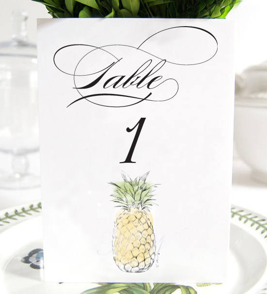 Pineapple Table Numbers, Hawaiian Themed Wedding, Beach  (1-10)