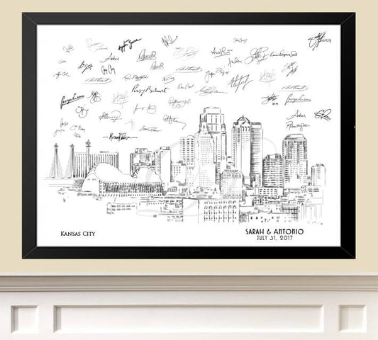 Kansas City Skyline Guestbook Print, Guest Book, Bridal Shower, Wedding, Custom, Alternative Guest Book, Wedding Sign-in (8 x 10 - 24 x 36)