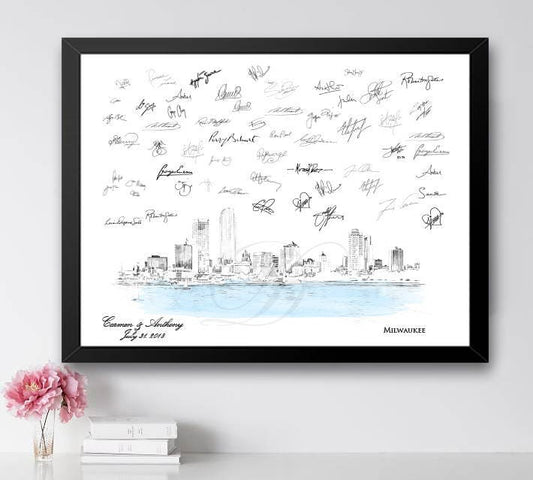 Milwaukee Skyline Guestbook Print, Guest Book, Bridal Shower, Wedding, Custom, Alternative Guest Book, Wedding Sign-in (8 x 10 - 24 x 36)