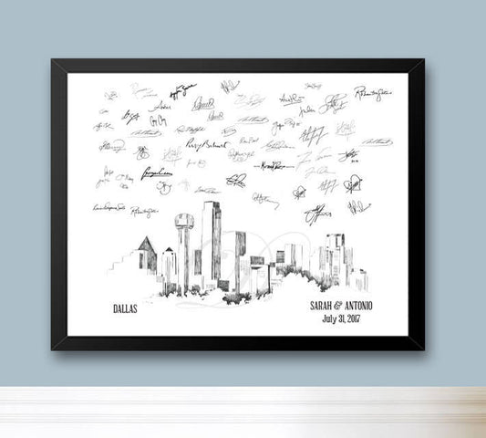 Dallas Skyline Guestbook Print, Guest Book, Bridal Shower, Wedding, Custom, Alternative Guest Book, Wedding Sign-in (8 x 10 - 24 x 36)