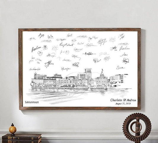 Savannah Skyline Guestbook Print, Guest Book, Bridal Shower, Savannah Wedding, Custom, Alternative Guest Book, Sign-in (8 x 10 - 24 x 36)