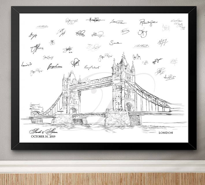 London Bridge Guestbook Print, England Guest Book, Bridal Shower, Wedding, Custom, Alternative, Baby Shower, Family Reunion, FREE PEN