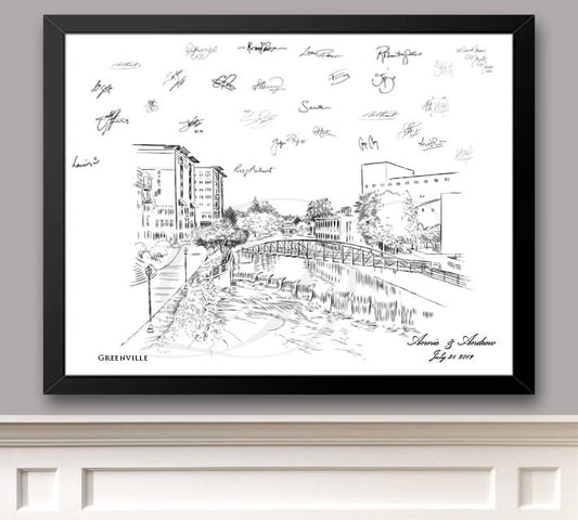 Greenville Skyline Guestbook Print, South Carolina, Guest Book, Bridal Shower, Wedding, Custom, Alternative, Baby Shower, Family Reunion