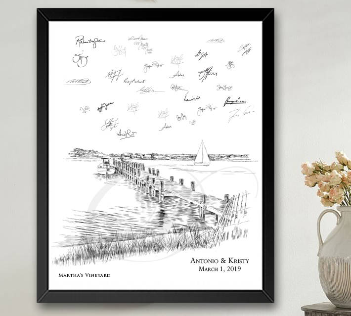 Martha's Vineyard Skyline Guestbook Print, Guest Book, Bridal Shower, Wedding, Custom, Alternative, Baby Shower, Family Reunion, Birthday