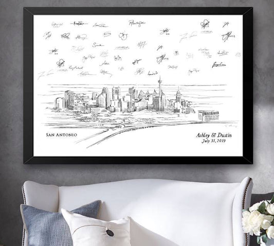 San Antonio Skyline Guestbook Print, Texas, Guest Book, Bridal Shower, Wedding, Custom, Alternative, Baby Shower, Family Reunion FREE PEN