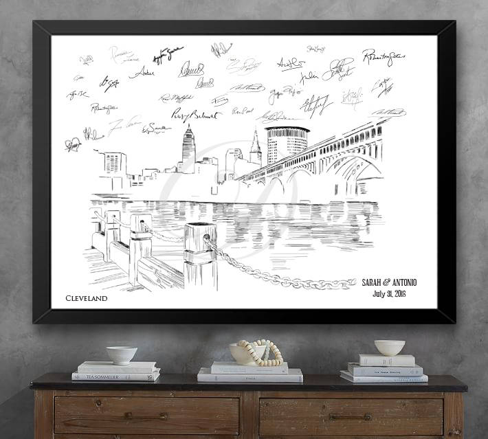 Cleveland Skyline Guestbook Print, Guest Book, Bridal Shower, Wedding, Custom, Alternative Guest Book, Wedding Sign-in (8 x 10 - 24 x 36)