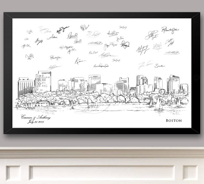 Boston Skyline View 2 Guestbook Print, Guest Book, Bridal Shower, Wedding, Custom, Alternative, Wedding Sign-in (8 x 10 - 24 x 36)