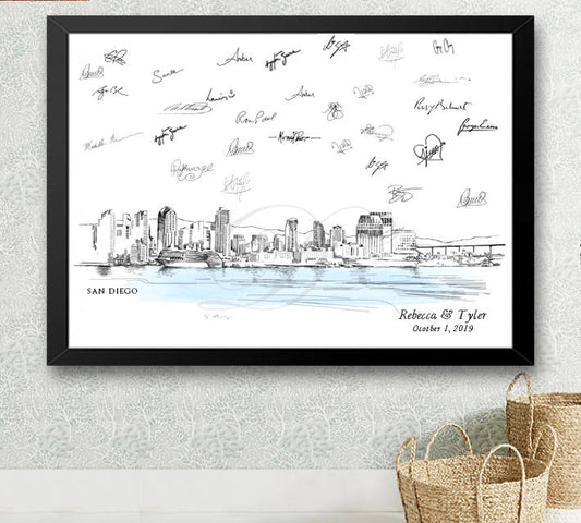 San Diego Skyline Guestbook Print, Guest Book, Bridal Shower, Wedding, Custom, Alternative, Baby Shower, Birthday, Family Reunion FREE PEN