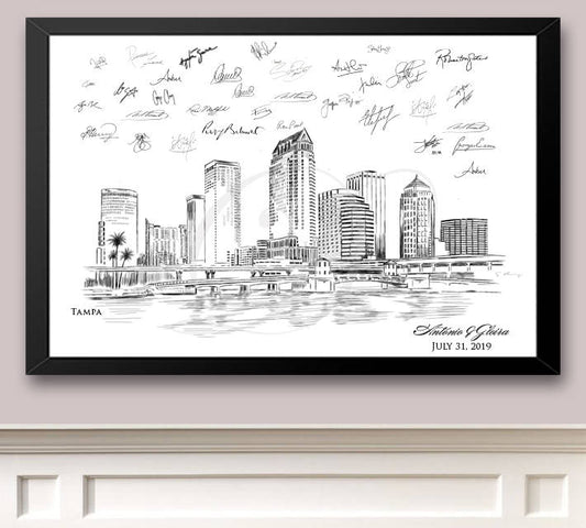 Tampa Skyline Guestbook Print, Beach, Guest Book, Florida, Bridal Shower, Wedding, Custom, Alternative, Baby Shower, Family Reunion FREE PEN