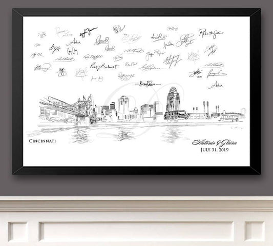 Cincinnati Skyline Guestbook Stadium View Print, Guest Book, Bridal Shower, Wedding, Custom, Alternative Guest Book, Wedding Sign-in